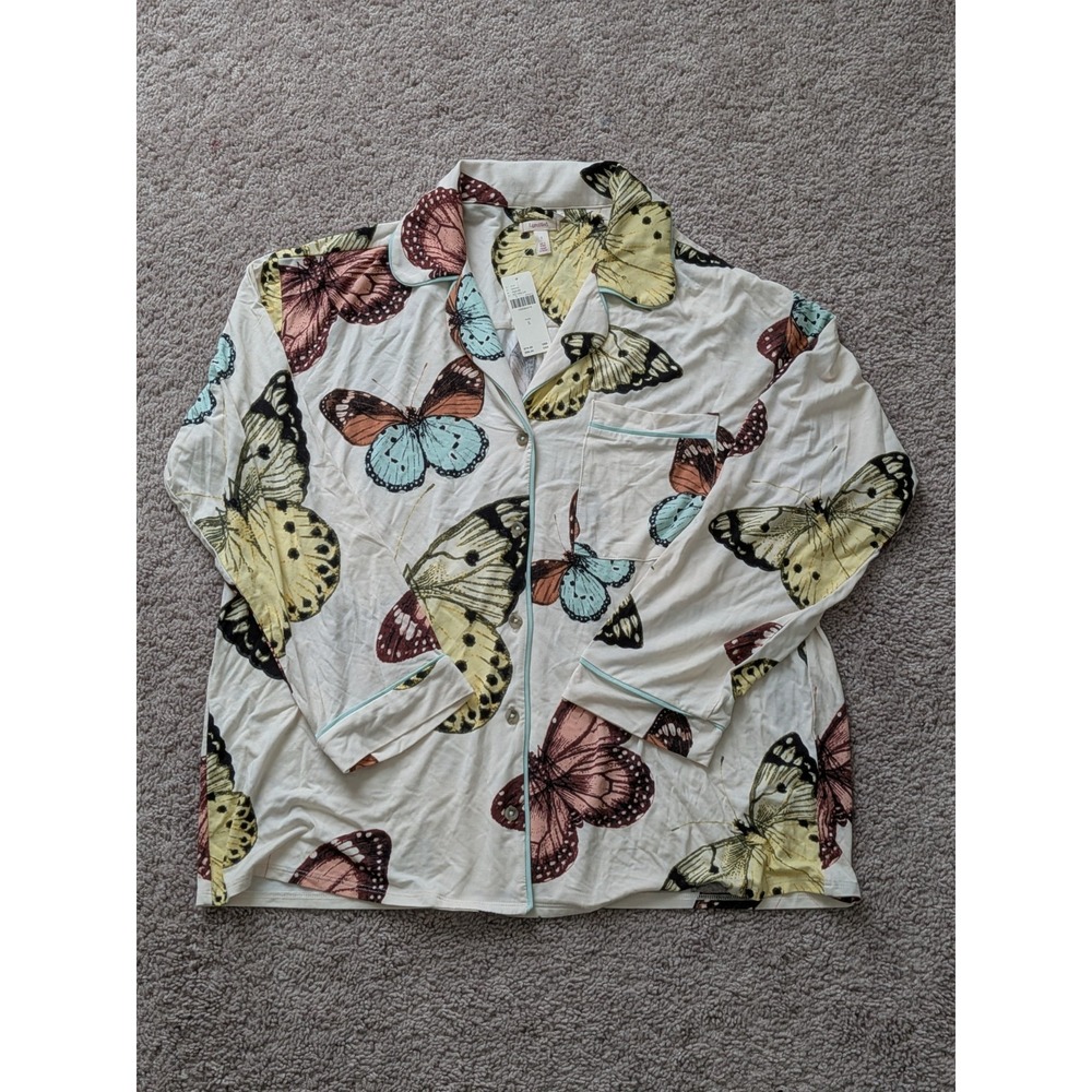 Anthropologie The LyreBird Silky Pajama Top Size Large NWT Butterfly Pattern